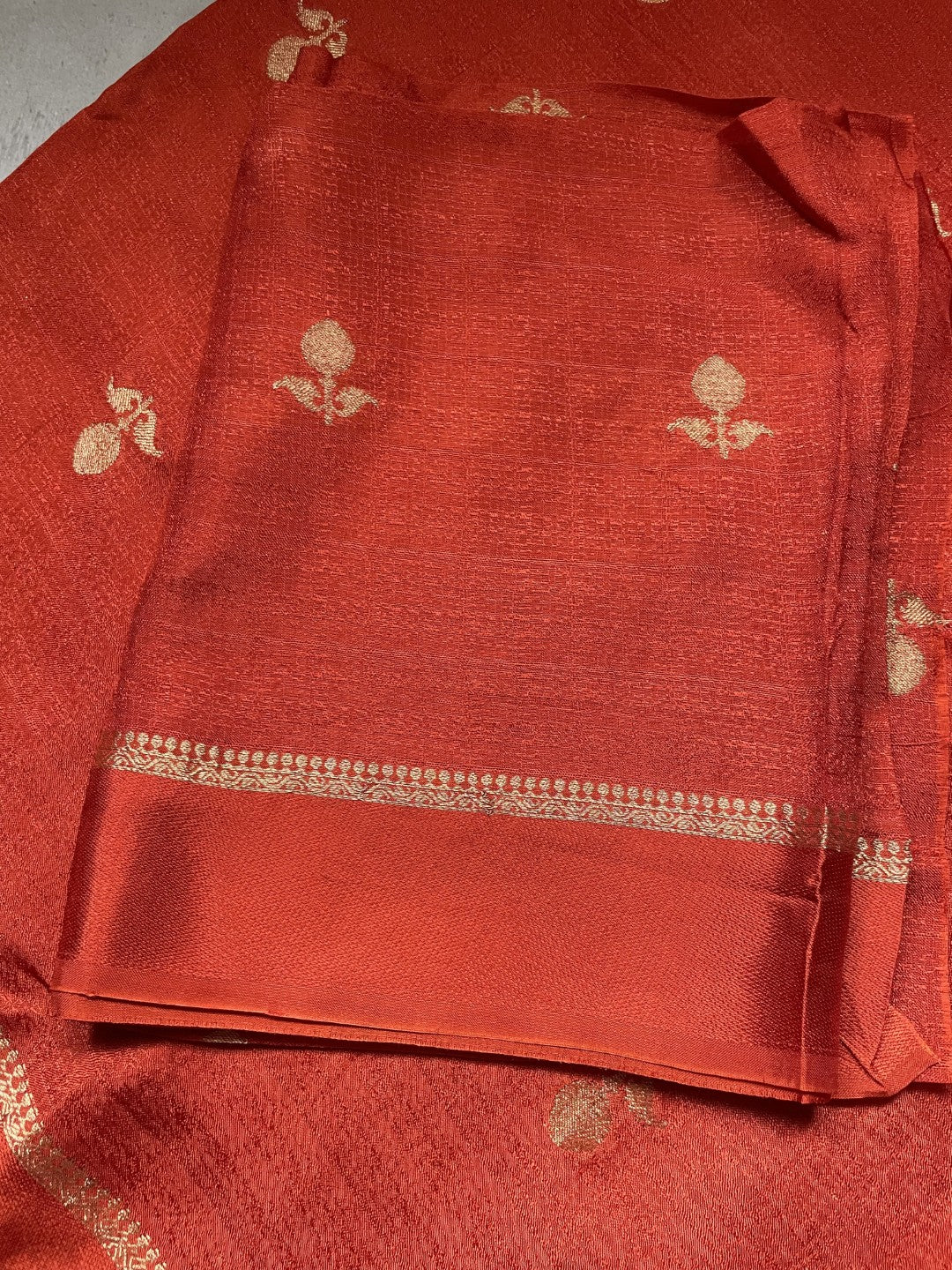 Rust Orange Viscose Banarasi Crepe Silk Saree
