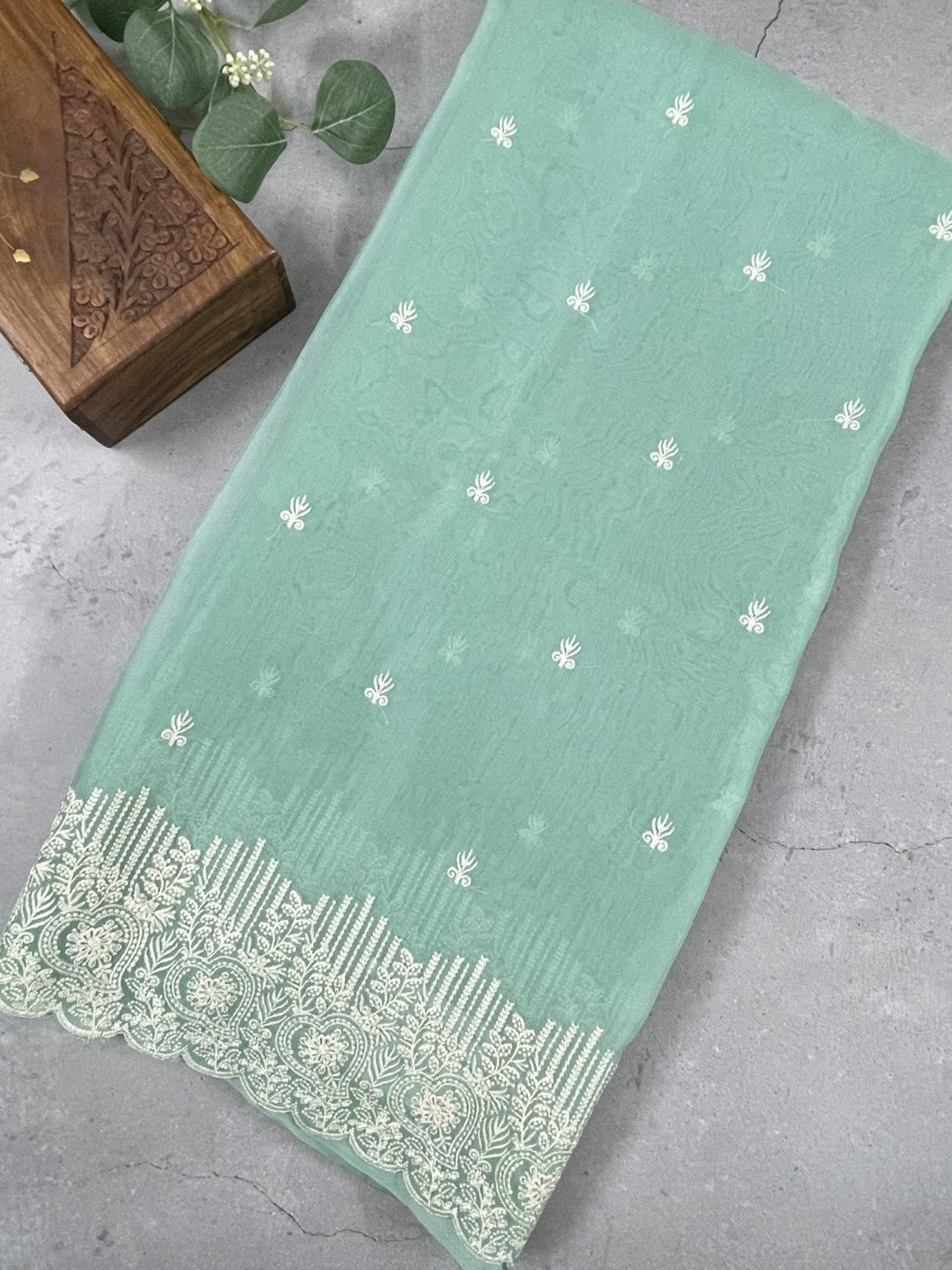 Blue Embroidered Organza Saree
