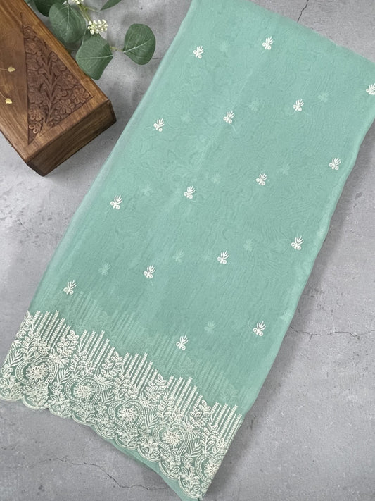 Blue Embroidered Organza Saree