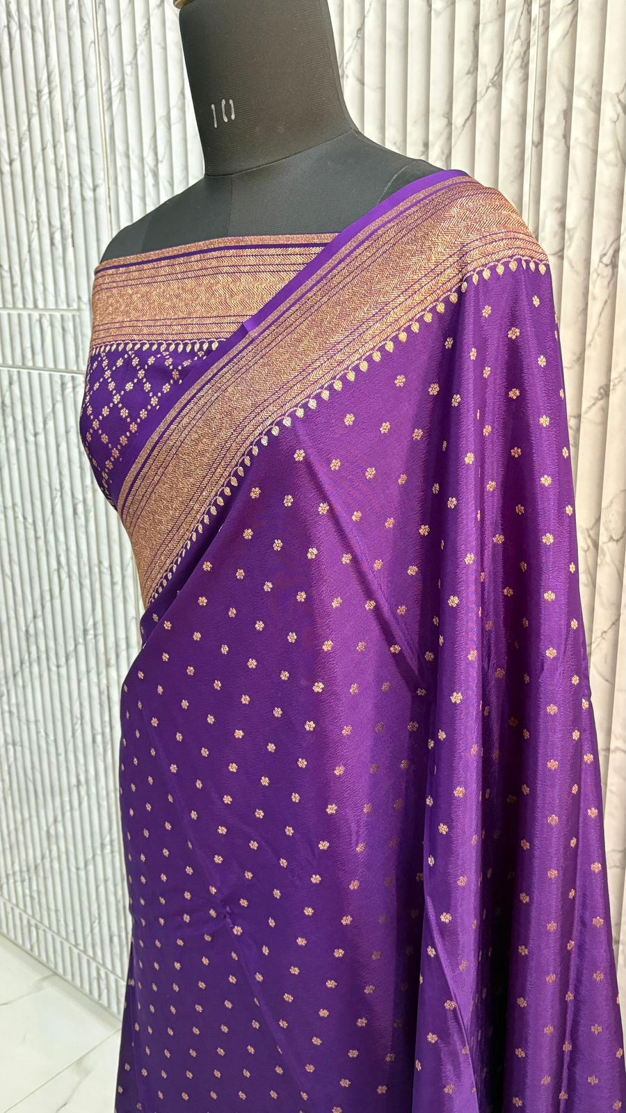 Purple Koniya Banarasi Pure Crepe Chiffon Saree