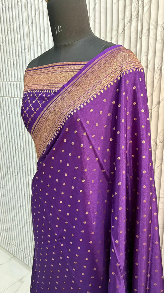 Purple Koniya Banarasi Pure Crepe Chiffon Saree