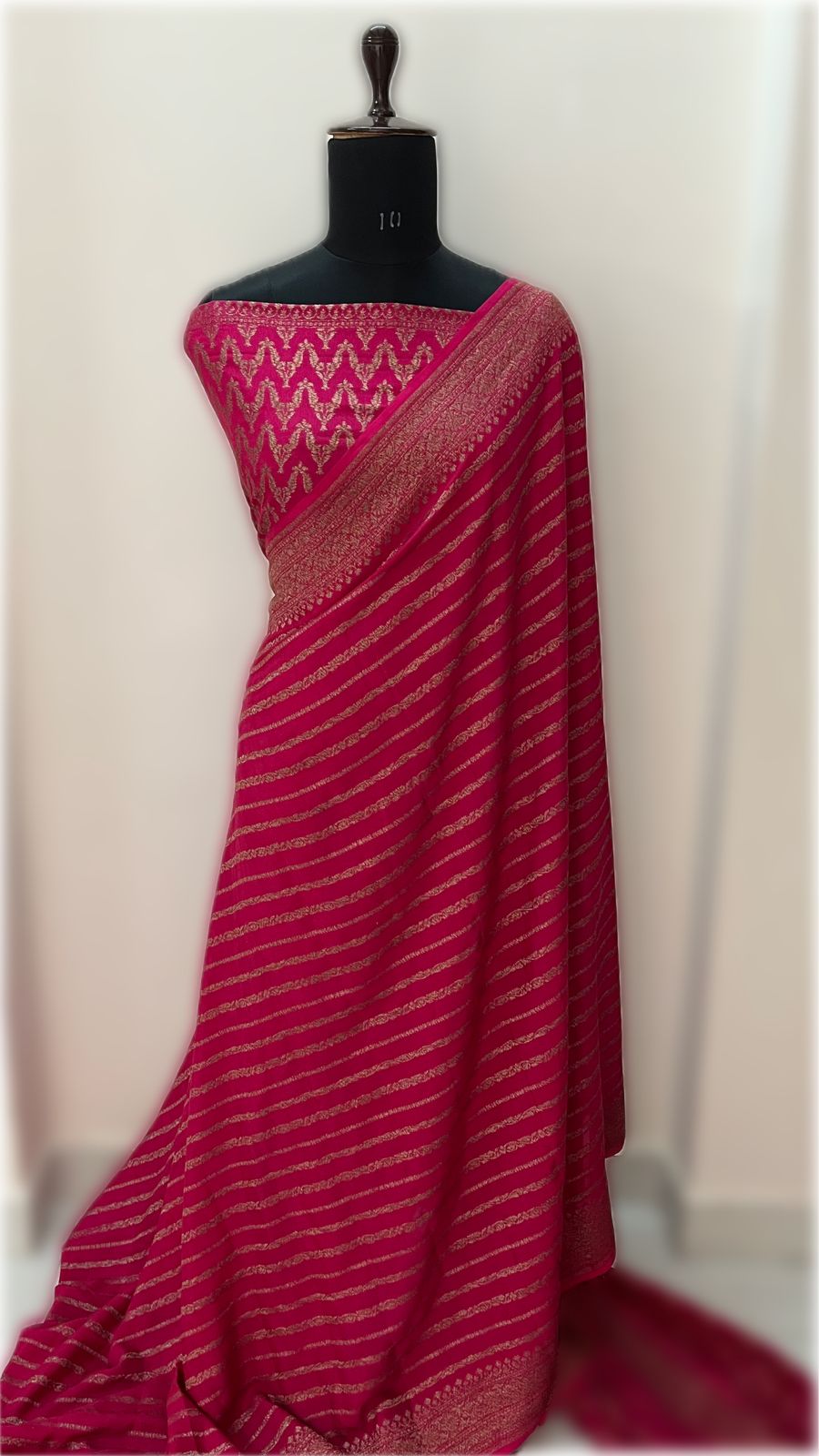Pink Stripes Banarasi Pure Crepe Chiffon Saree